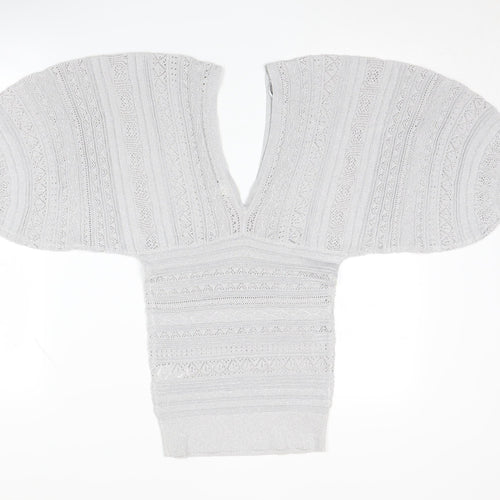 River Island Silver Cape Jumper V-Neck Women's Size 6