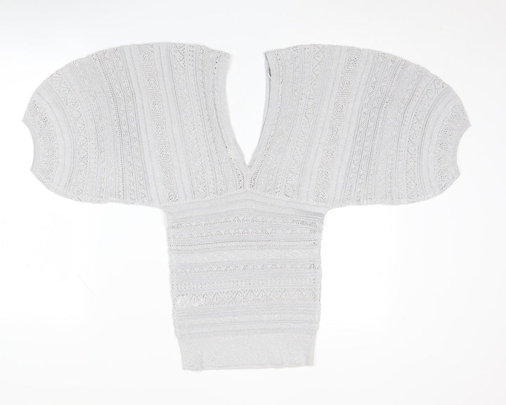 River Island Silver Cape Jumper V-Neck Women's Size 6