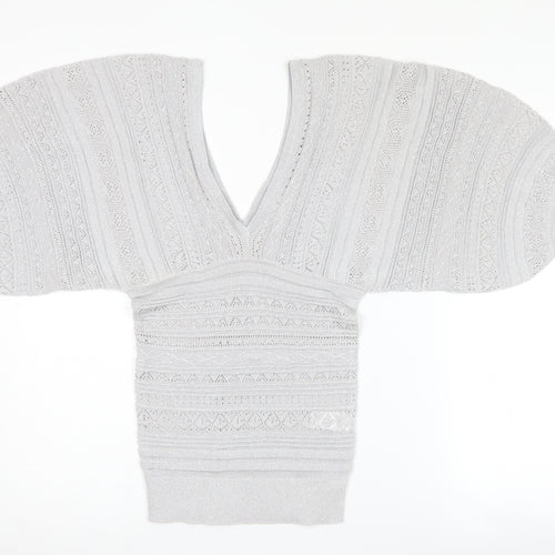 River Island Silver Cape Jumper V-Neck Women's Size 6