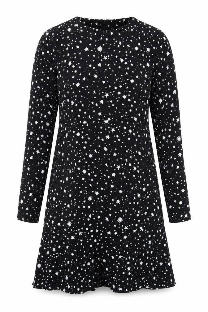 Front view of Warehouse Women's Black Star Long Sleeve Dress, size 12