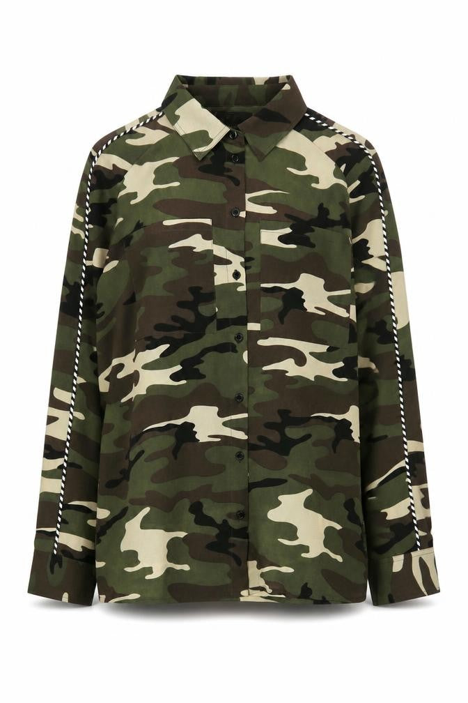 Front view of Zoe Karssen Women's XS Camouflage Button-Up Shirt