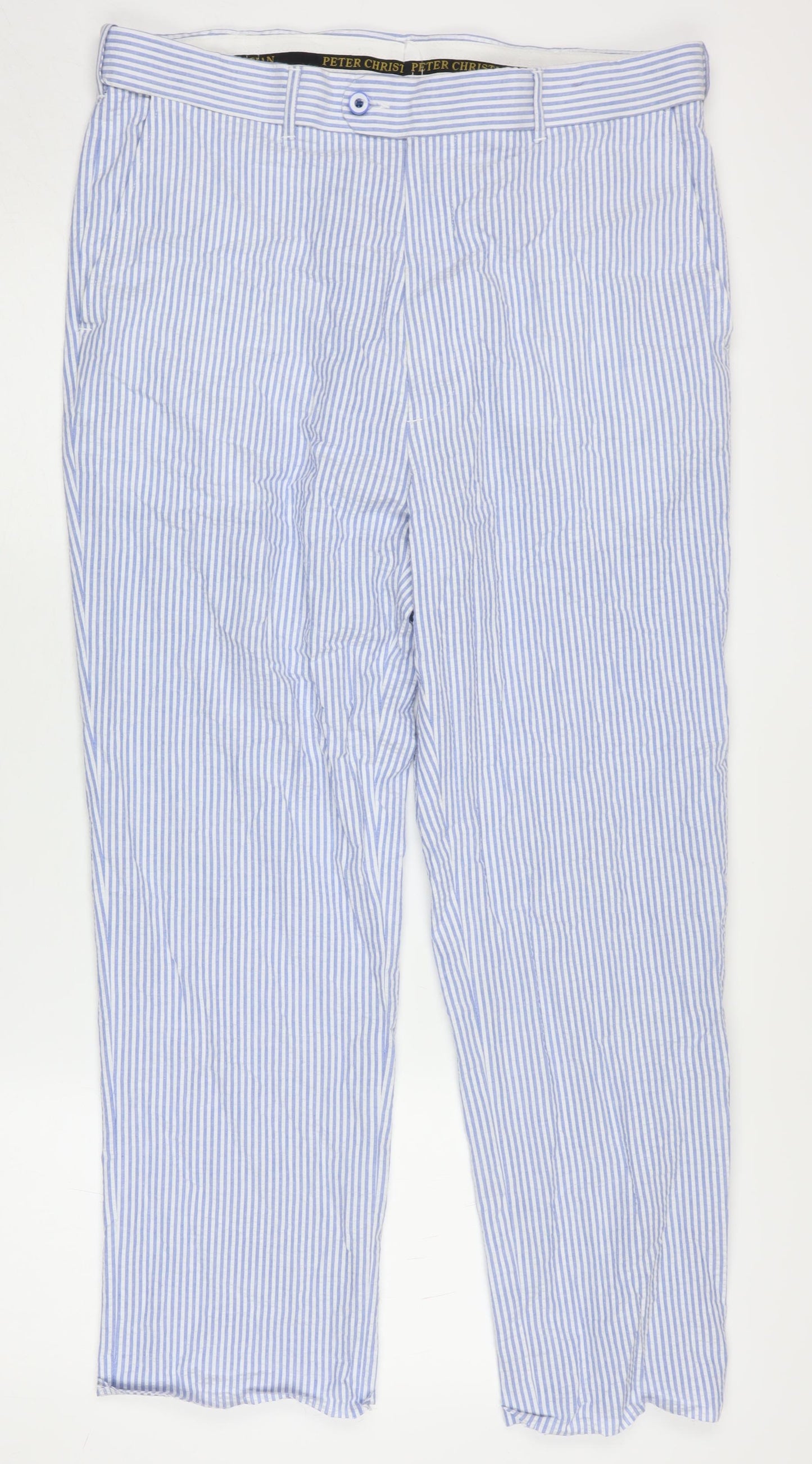 Peter Christian Unisex Blue Striped Chino Trousers, 38 in