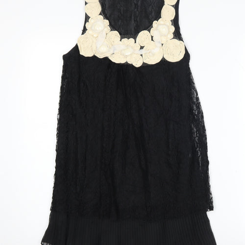 TSEGA Women's Black Lace Tunic Blouse M/L Beaded Accent