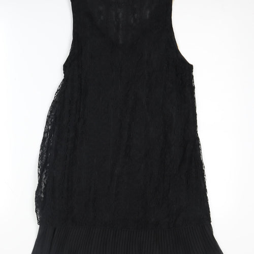 TSEGA Women's Black Lace Tunic Blouse M/L Beaded Accent