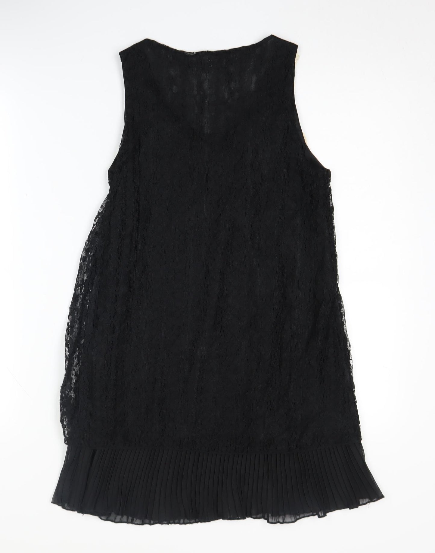 TSEGA Women's Black Lace Tunic Blouse M/L Beaded Accent
