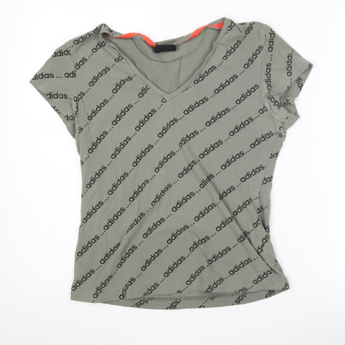 Adidas Women's Green V-Neck T-Shirt L