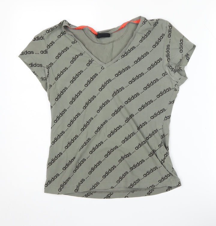 Adidas Women's Green V-Neck T-Shirt L