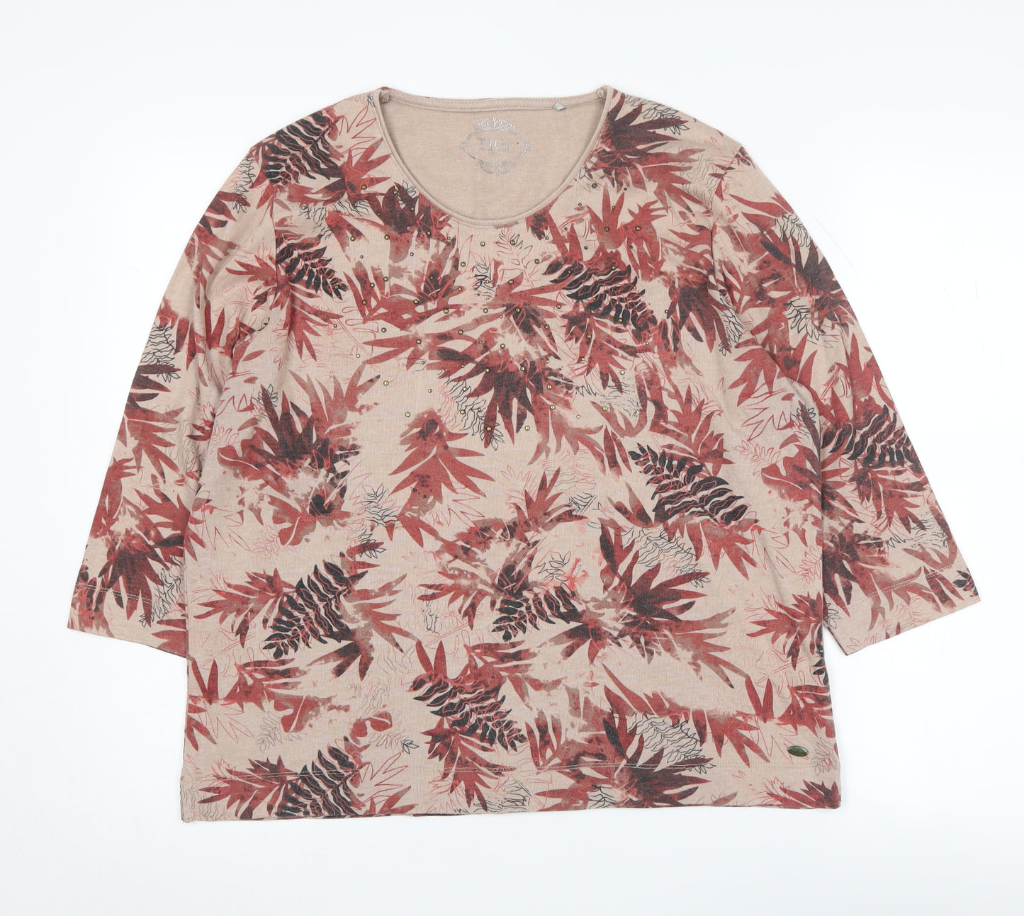 TIGI Women's Beige Floral Pullover Jumper, 3/4 Sleeve, Autumn