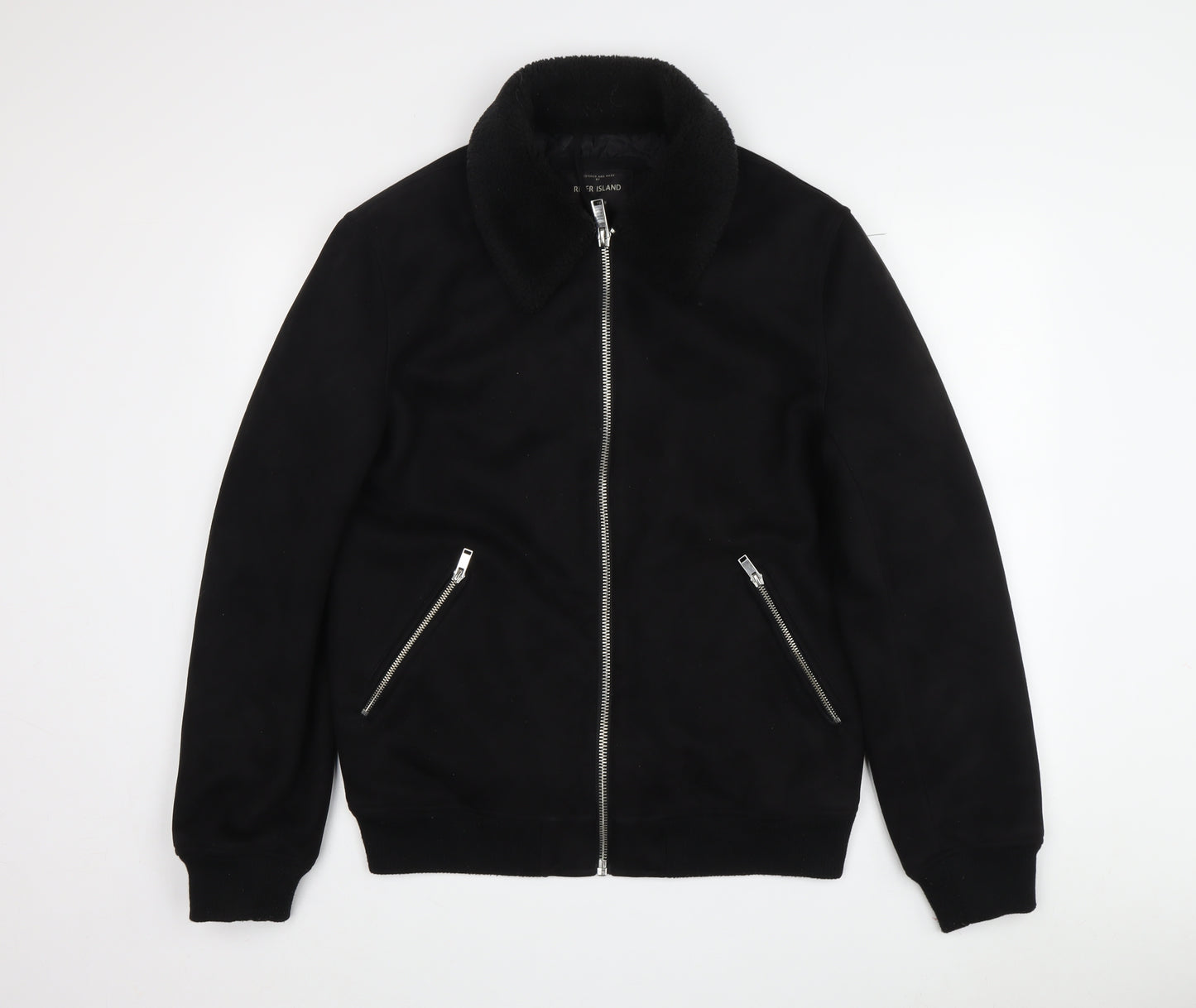 River Island Men's Black Bomber Jacket, Size M, Casual