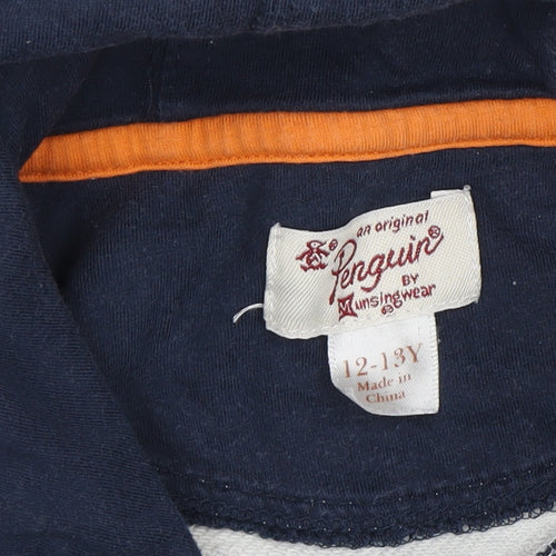 Penguin Boys Blue Striped Pullover Hoodie Size 12-13Y