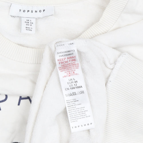 Topshop Women's White Pullover Sweatshirt, Size L, Butterfly Theme