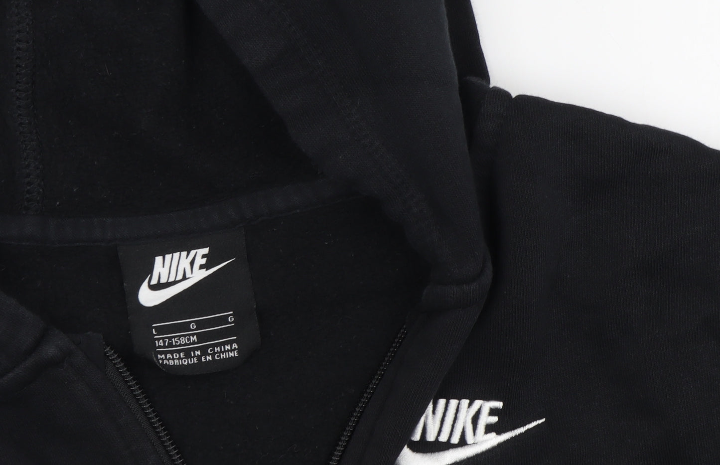 Nike Boys Black Full Zip Hoodie - Size L, Fleece, Casual