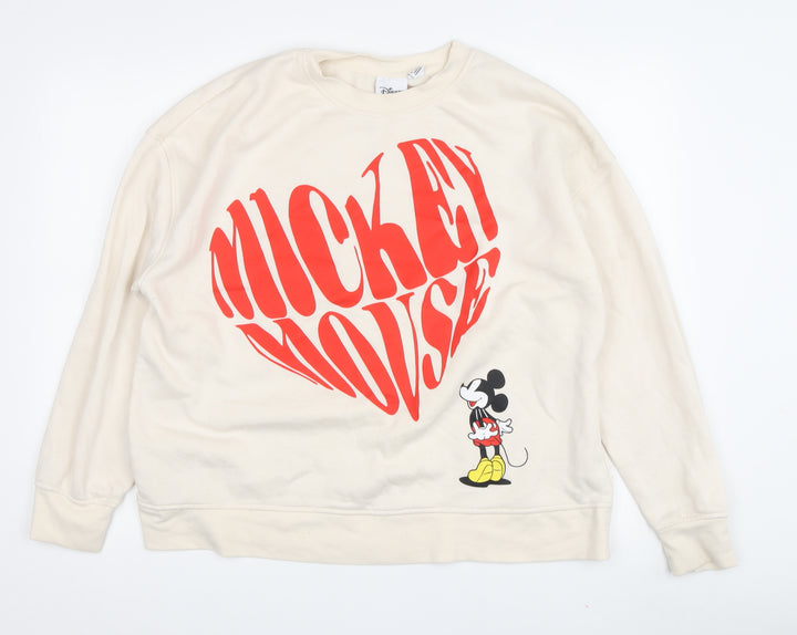 Disney Women's Ivory Mickey Sweatshirt L
