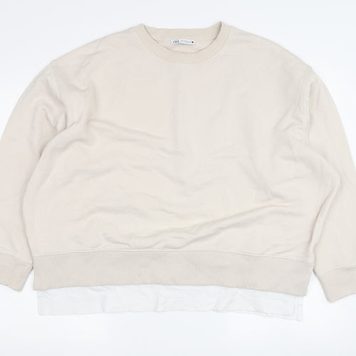 Zara Women's Beige Crew Neck Pullover Sweatshirt M