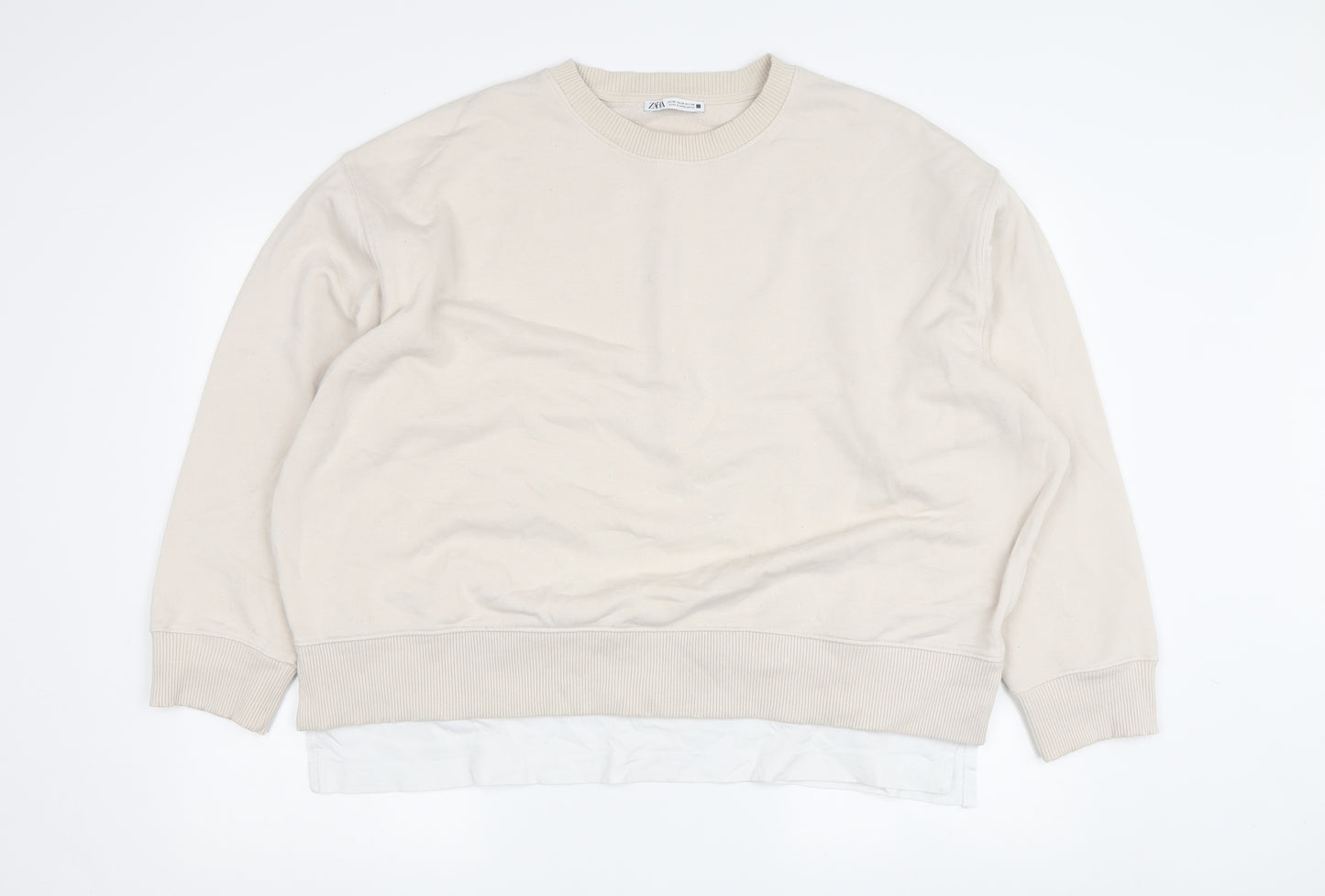 Zara Women's Beige Crew Neck Pullover Sweatshirt M