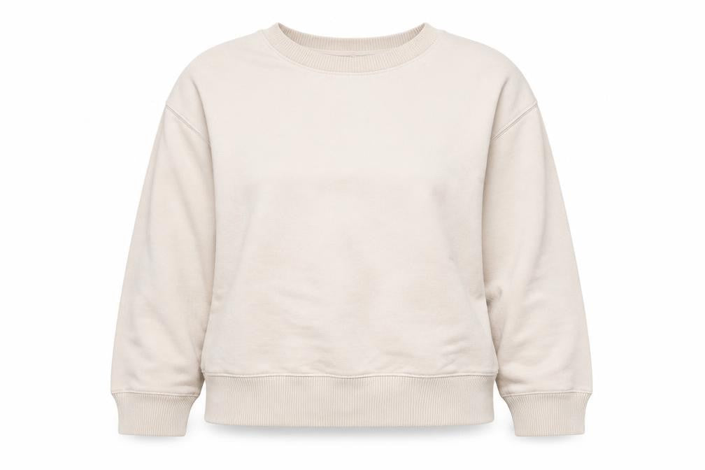 Front view of Zara Women's Beige Crew Neck Pullover Sweatshirt M