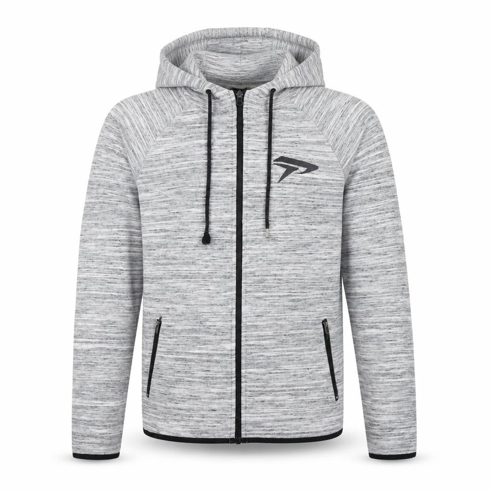 Front view of Physiq Apparel Men's S Grey Full Zip Hoodie, Athletic Fit