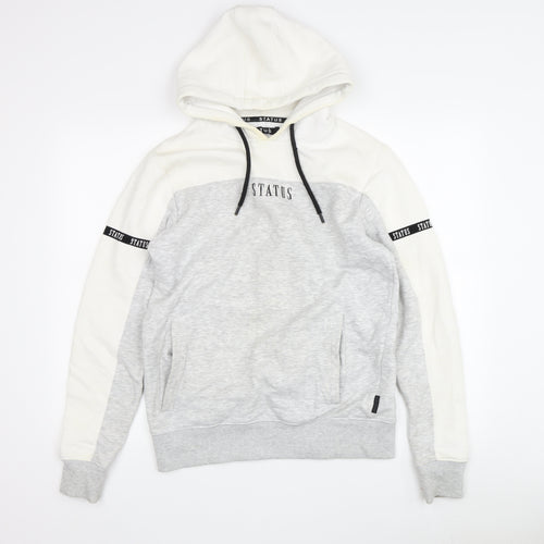 STATUS Men's Grey Pullover Hoodie, Size S, Logo Accented