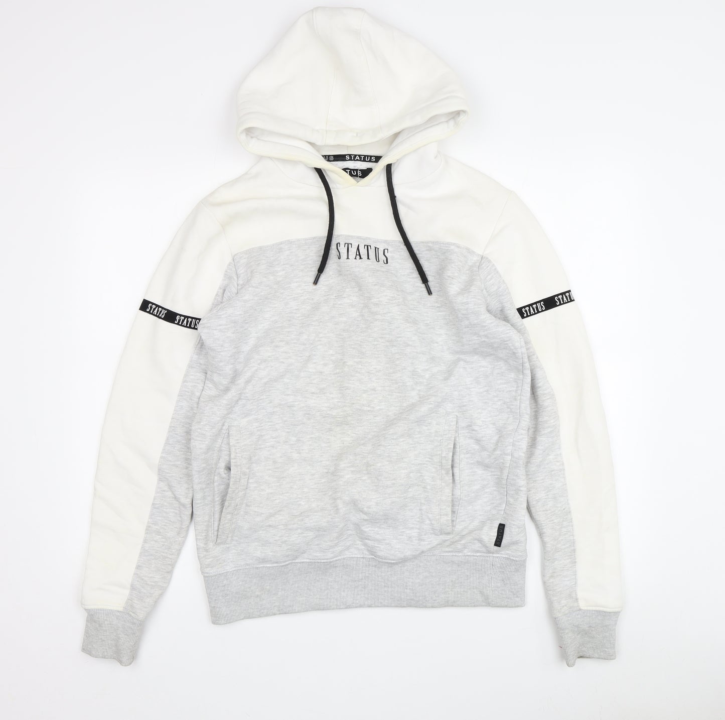 STATUS Men's Grey Pullover Hoodie, Size S, Logo Accented