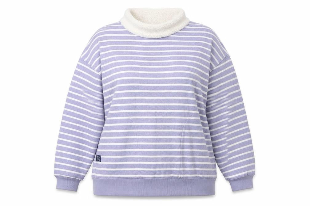 Front view of Joules Women's Purple Striped Sweatshirt, size L