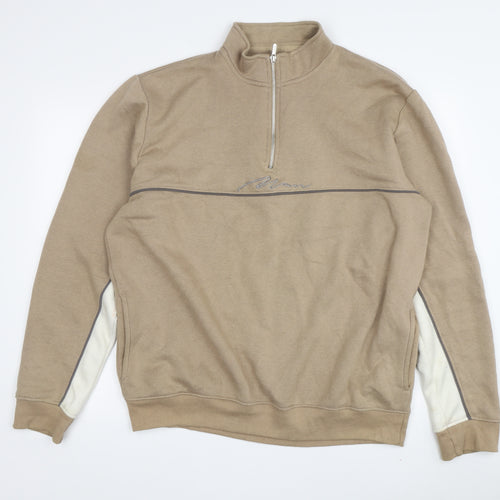 boohooMAN Mens Beige 2XL 1/4 Zip Sweatshirt