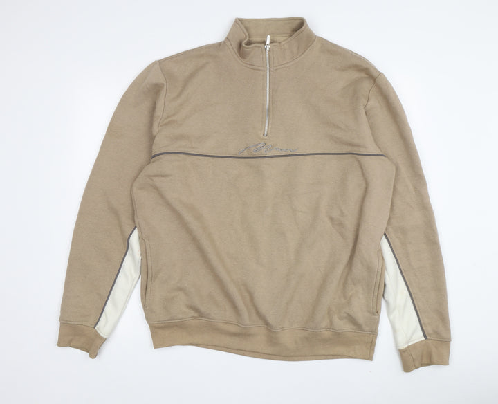 boohooMAN Mens Beige 2XL 1/4 Zip Sweatshirt