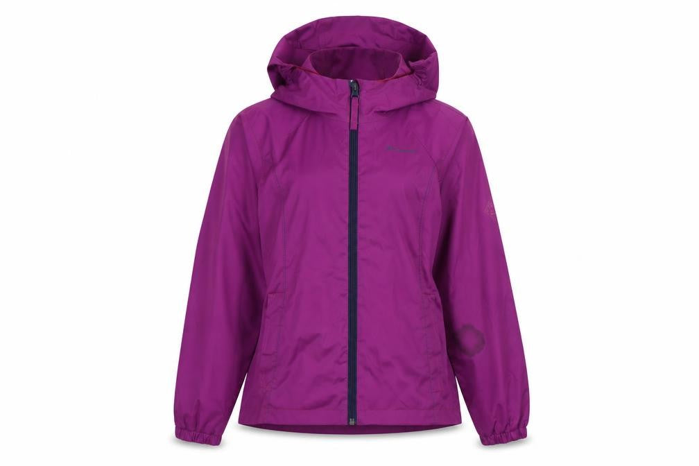 Front view of Decathlon Teens Purple Waterproof Rain Jacket, size 12