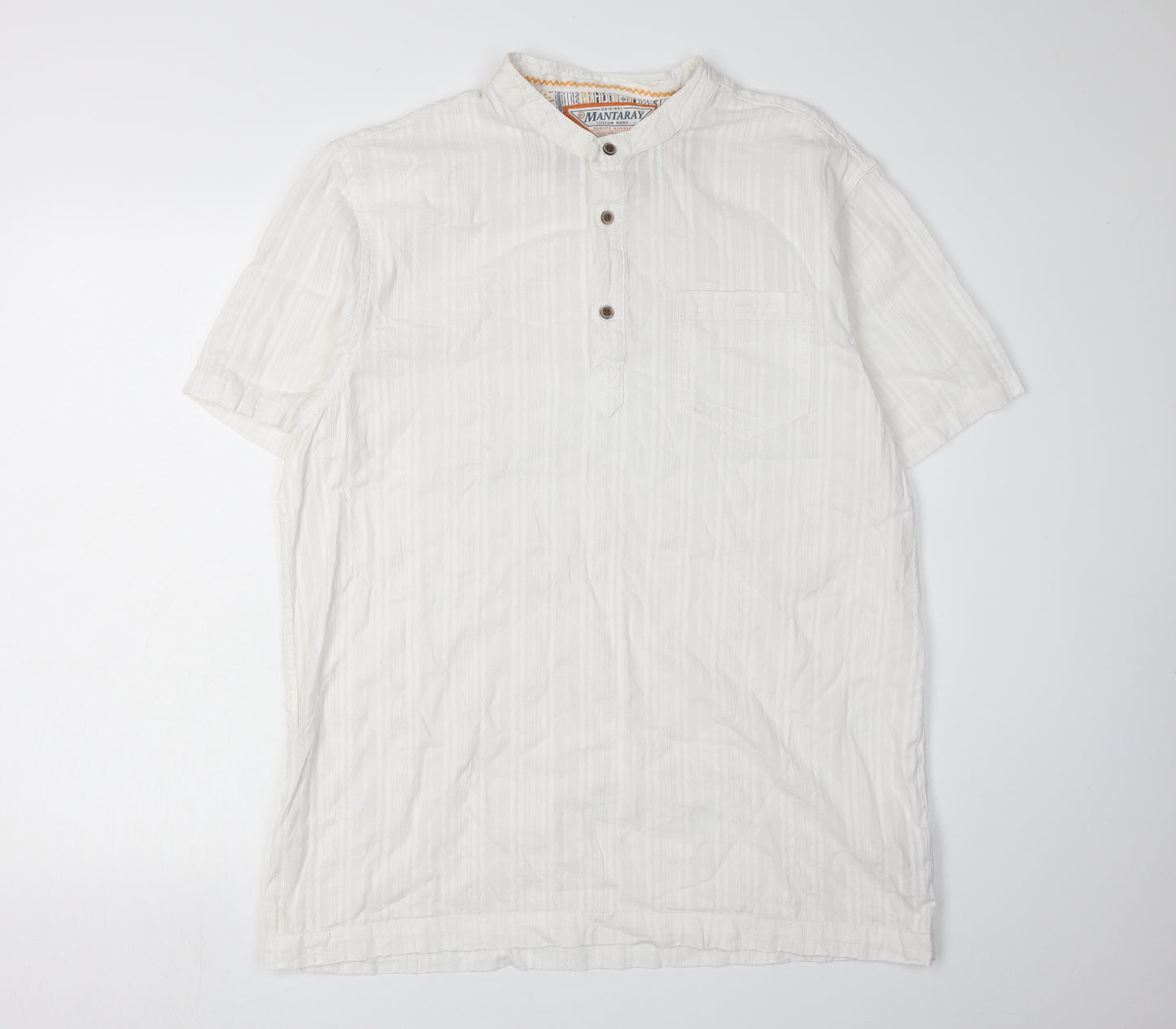 Mantaray Men's White Henley T-Shirt Size L