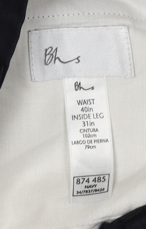 BHS Men's Black Wool Trousers, Size L, Formal Style