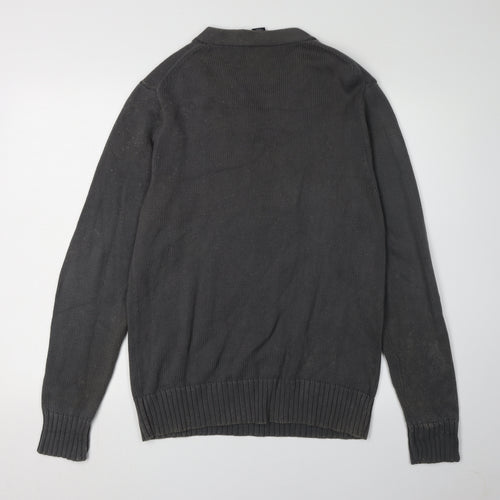 GAP Men's Grey Athletic Fit Long Sleeve Polo M