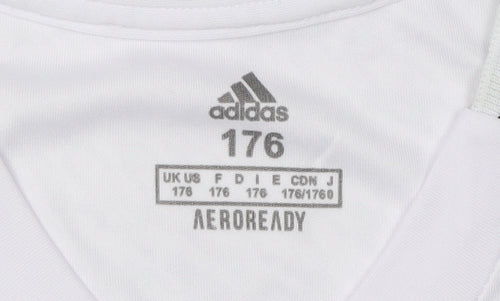 Adidas Boys White Football Jersey, Size 176, Short Sleeve