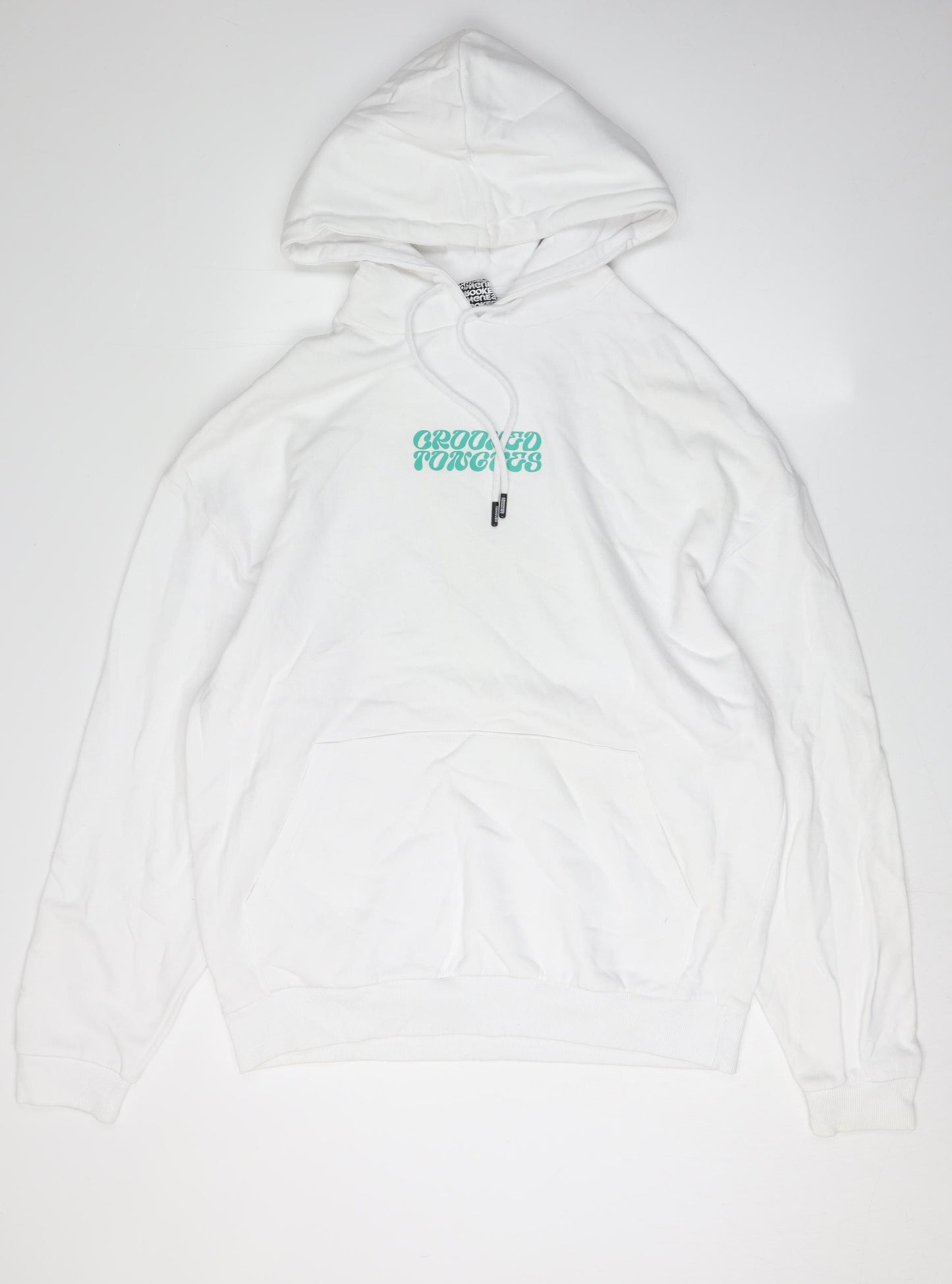 Crooked Tongues Men's White Hoodie M - Graphic Print, Hooded