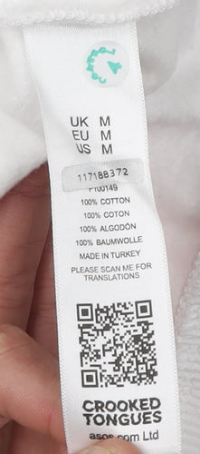 Crooked Tongues Men's White Hoodie M - Graphic Print, Hooded