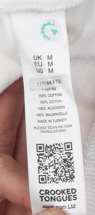 Crooked Tongues Men's White Hoodie M - Graphic Print, Hooded