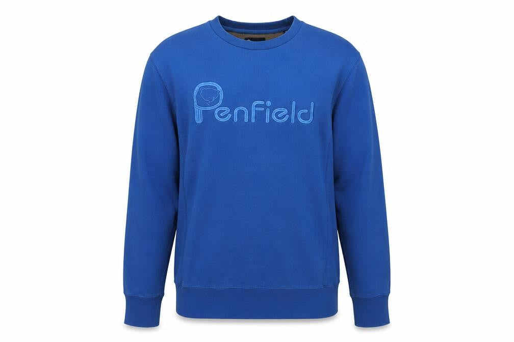 Front view of Penfield Men's Blue Sweatshirt, size S, Crew Neck Pullover