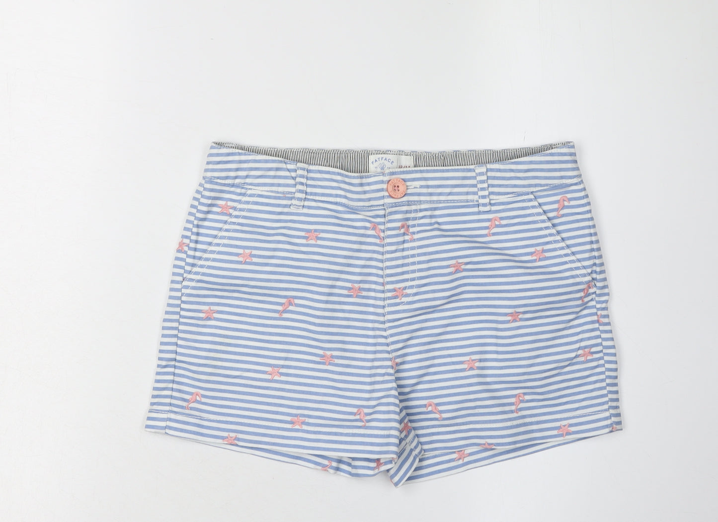FatFace Girls Blue Chino Shorts, Size 12-13, Striped Pattern