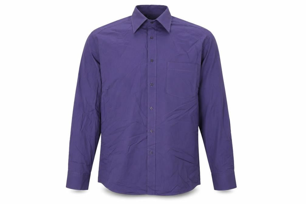 Front view of Next Men's Purple Button-Up Shirt, size 15.5, Workwear