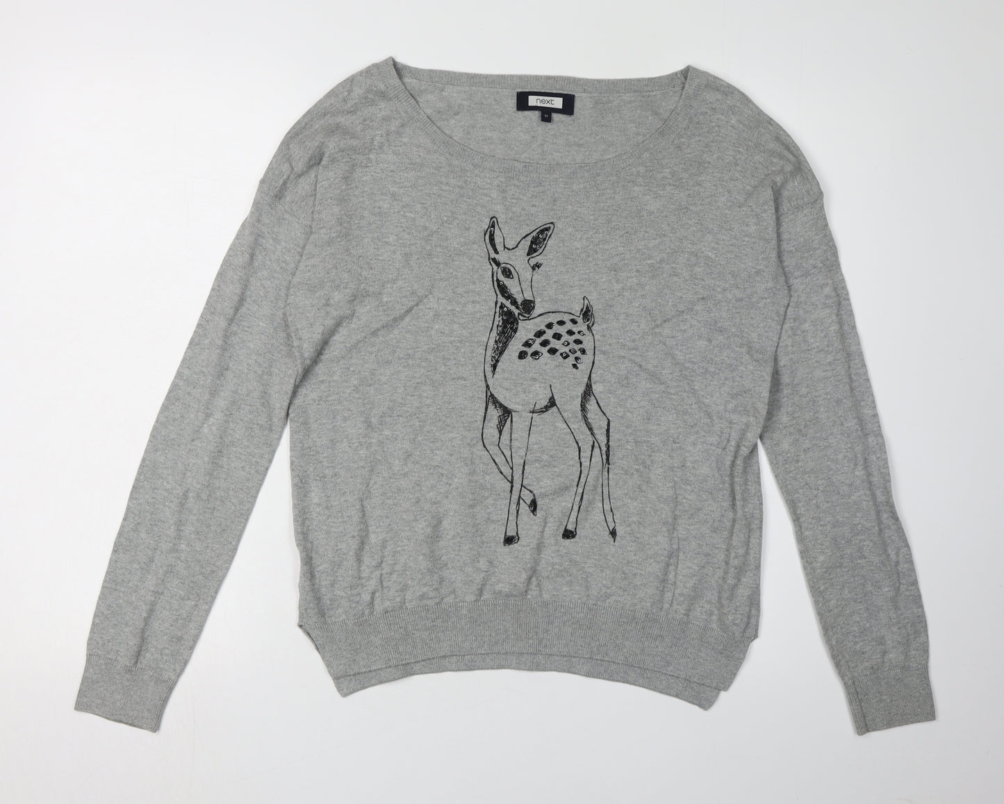 Next Women's Grey Deer Jumper UK 12 Casual