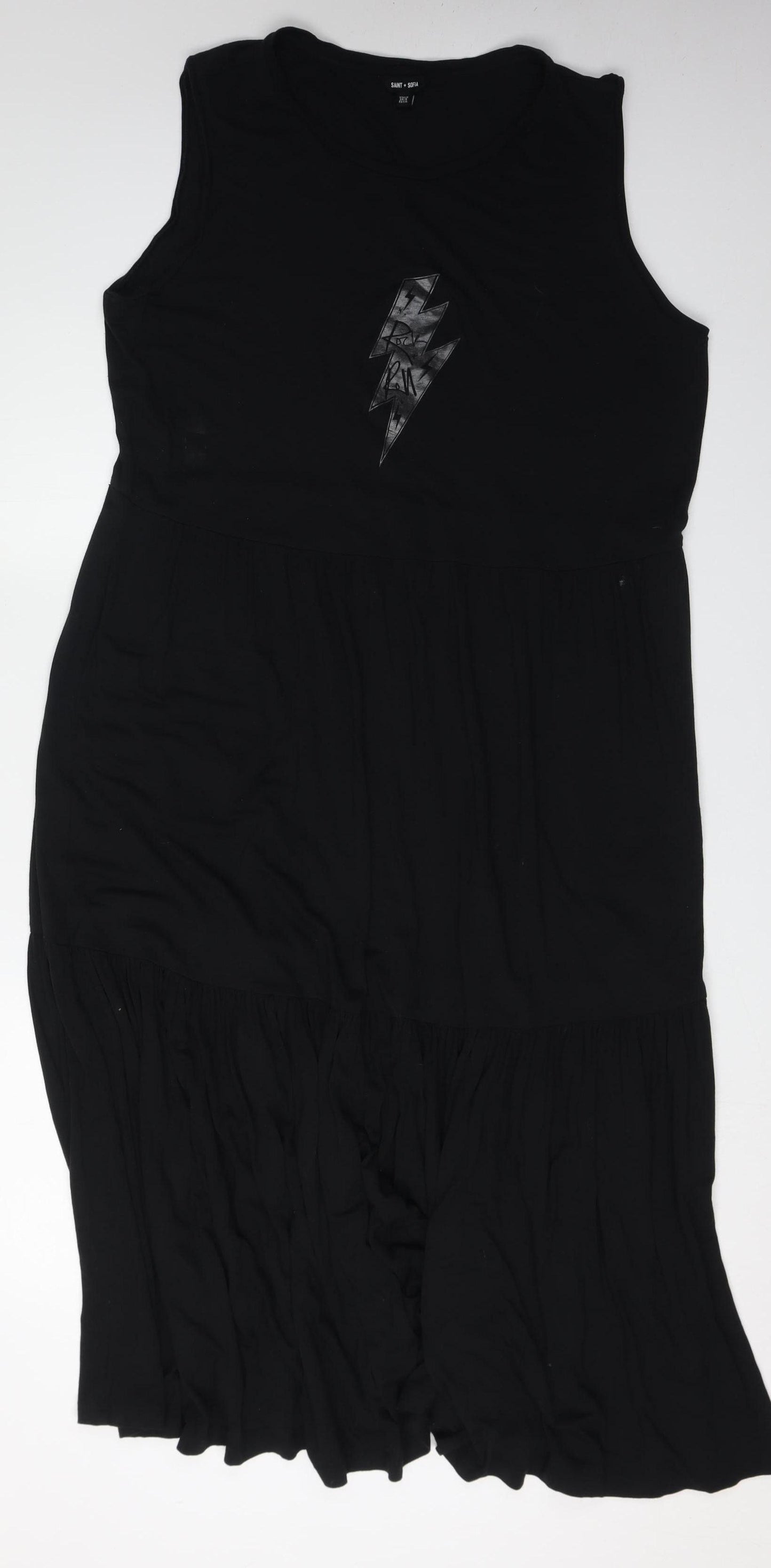 Saint + Sofia Black Sleeveless Graphic Dress Size 18