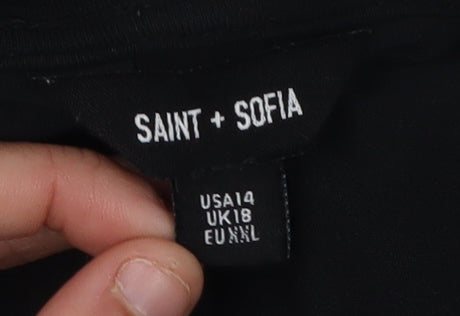 Saint + Sofia Black Sleeveless Graphic Dress Size 18