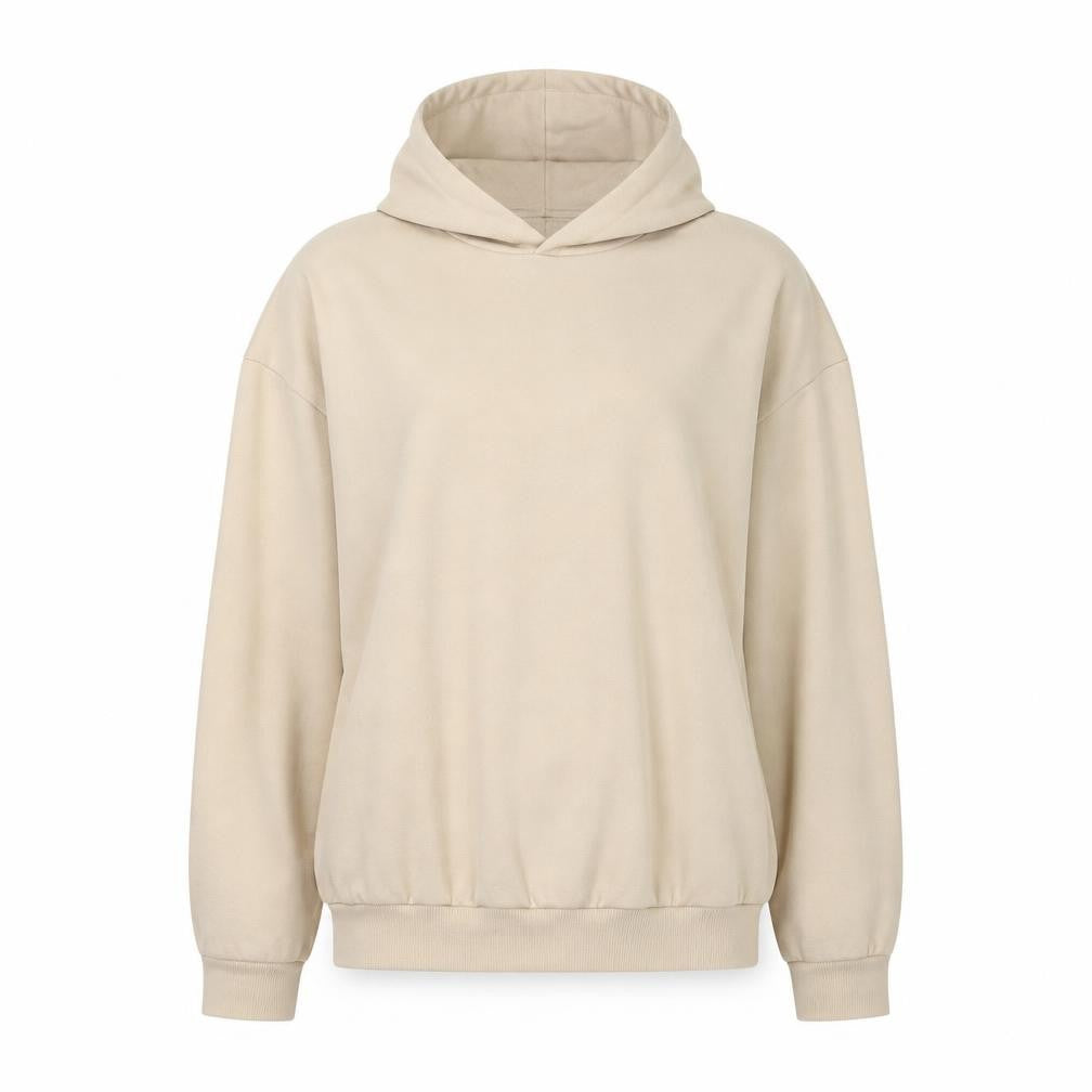 Front view of Boohoo Women's Beige Pullover Hoodie - M, Casual, Comfy