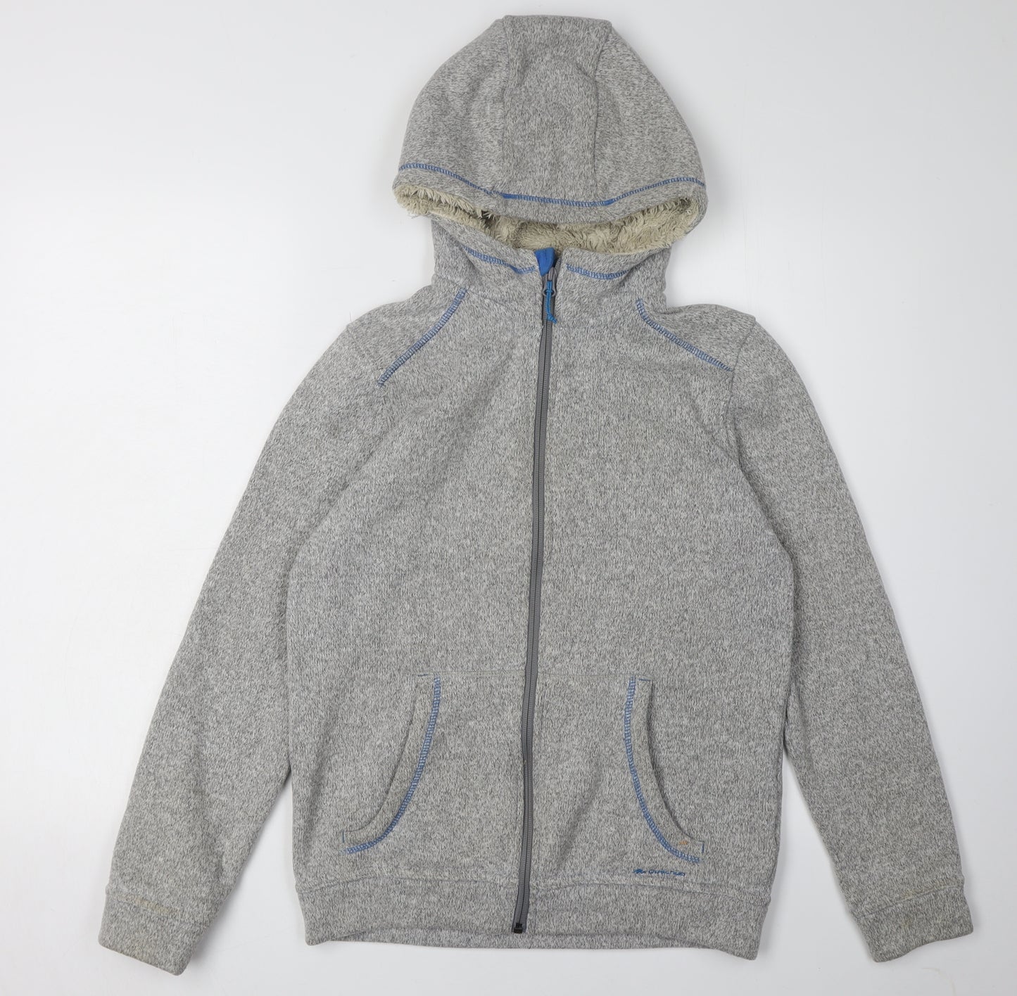 Decathlon Boys Grey Full Zip Hoodie Size 14 Winter Warm