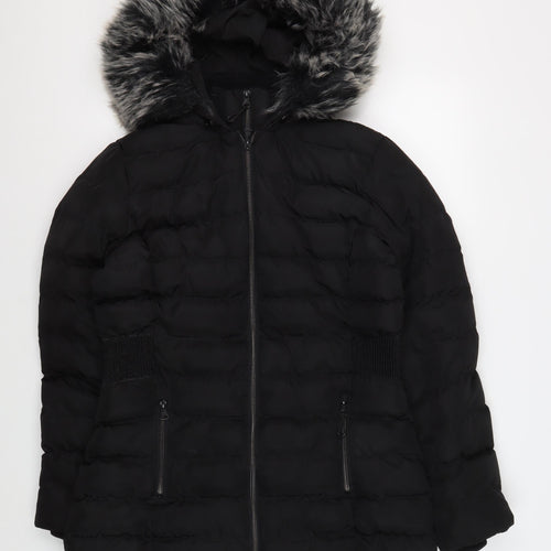 Kangol Women's Black Puffer Jacket Size 10 with Fur Hood