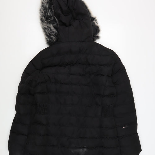 Kangol Women's Black Puffer Jacket Size 10 with Fur Hood