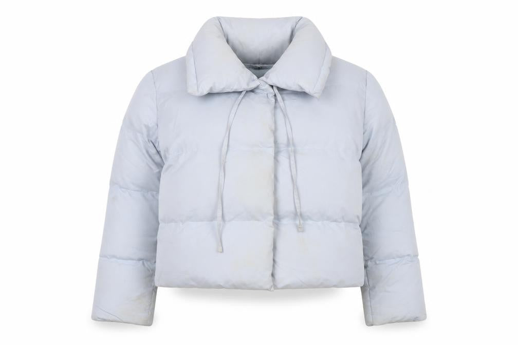 Front view of In The Style Women's Grey Puffer Jacket, size 12