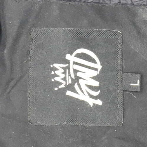 KWD Men's Black Puffer Jacket L Hooded Fur Trim Winter