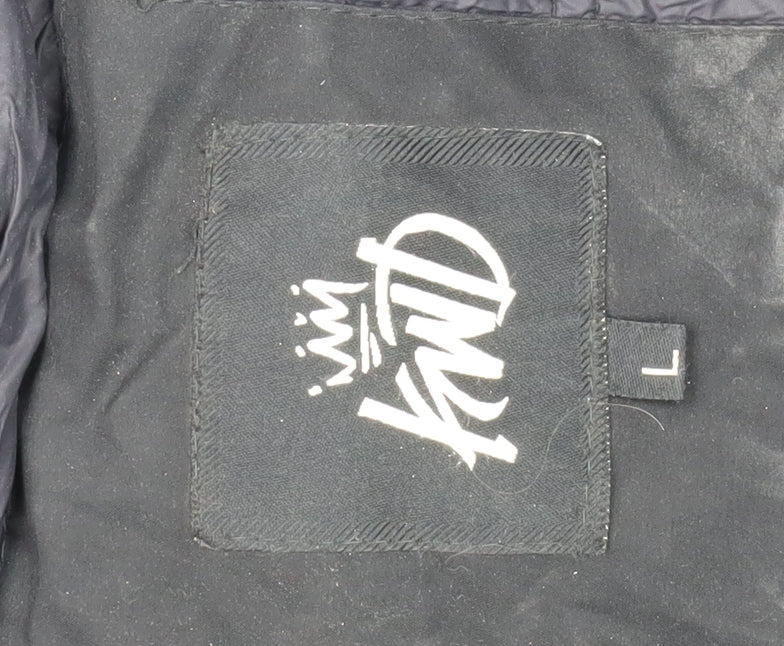 KWD Men's Black Puffer Jacket L Hooded Fur Trim Winter