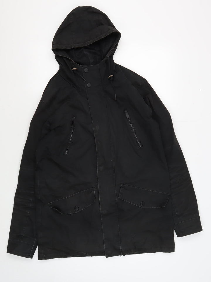 Brave Soul Men's Black Cotton Parka, Size S, Hooded Casual Coat