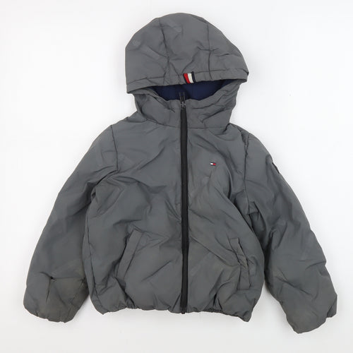Tommy Hilfiger Boys Grey Hooded Puffer Jacket Size 110