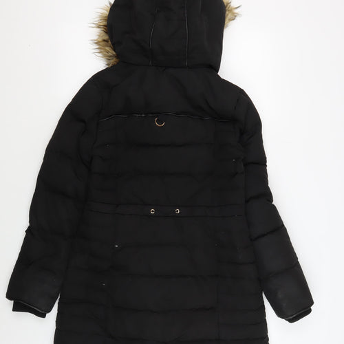 Stradivarius Women's Black Puffer Jacket S with Fur Trim